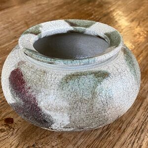 Vintage Hand-Glazed Raku Pottery Vase / Bowl